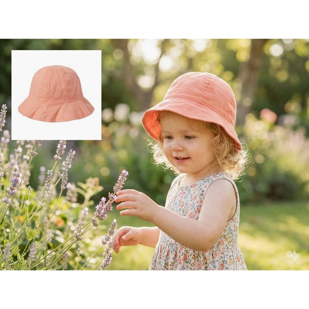 Vintage Carter's Bucket Hat Baby Girl's Coral Pink Cotton (9 Months) with Straps